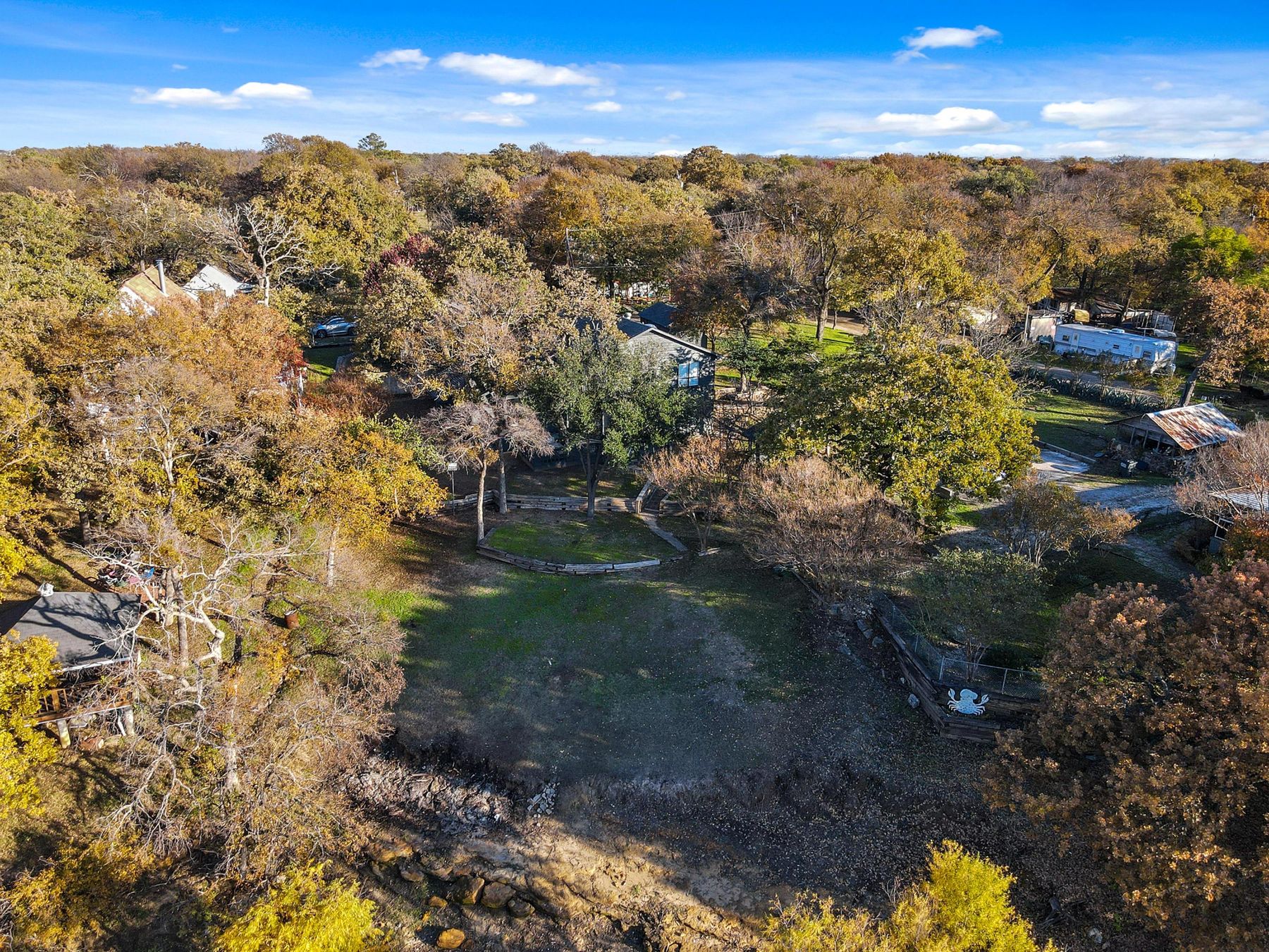 Aerial view of Lake Lewisville bridge